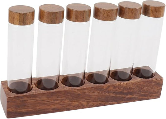 Coffee Bean Storage Tubes Single Dose, 6PCS or 12PCS Coffee Bean Cellar, Dosing Glass Vials with Lids, Wooden Display Stand and Funnel, Airtight Sealed Glass Canister Jars Tubes