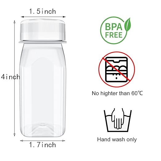 8 Pcs 4 Oz Juice Bottles Plastic Ginger Shot Bottles, Leak Proof, Beverage Containers for Juice, Smoothie, Milk, White Lid