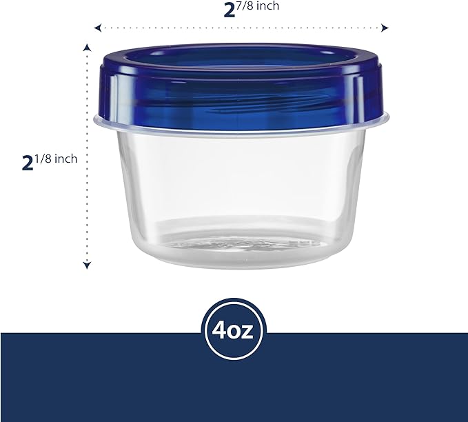 Twist Top Containers Small Food Storage Containers Blue Screw on Lid Reusable Stackable Leakproof Airtight, Pack of 10-4 oz Containers