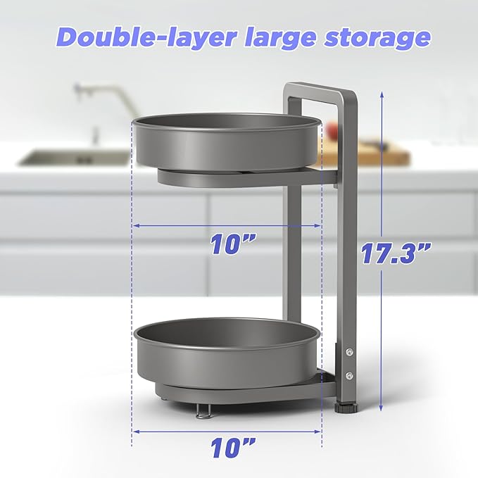 KMC Dual Spice Rack Organizer Rotating Double Tier Spice Rack Organizer for Cabinets 17.5 * 10 * 11 Inches Pantry Spice Storage for Kitchen, Bathroom, Washroom (Black)