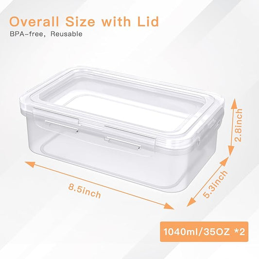 2 Pack(8.8 Cup) Large Plastic Food Storage Containers with Lids, Meal Prep Containers Reusable, Snack Container, Lunch Containers Set for Fruits Meals, BPA-Free Freezer, Microwave, Dishwasher