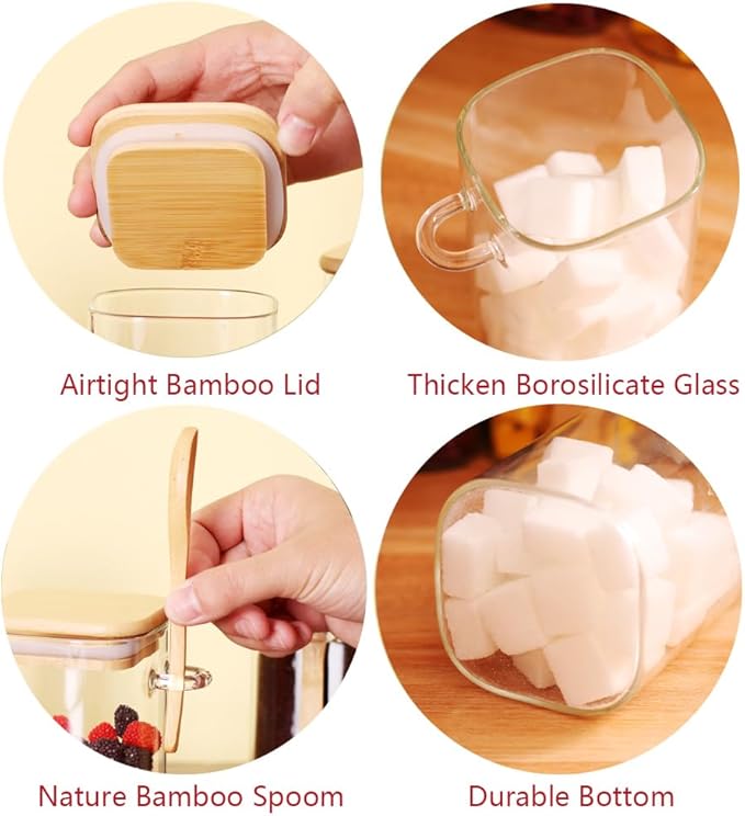 13 OZ Tea Containers for Loose Tea, Set of 6Tea Jars for Loose Tea, Glass Jars with Lids and Spoons, Sugar Container with Spoon Coffee Bar