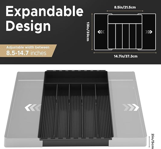 JYPS Silverware Organizer: Expandable Multipurpose Drawer Organizer for Forks, Knives and More - Black