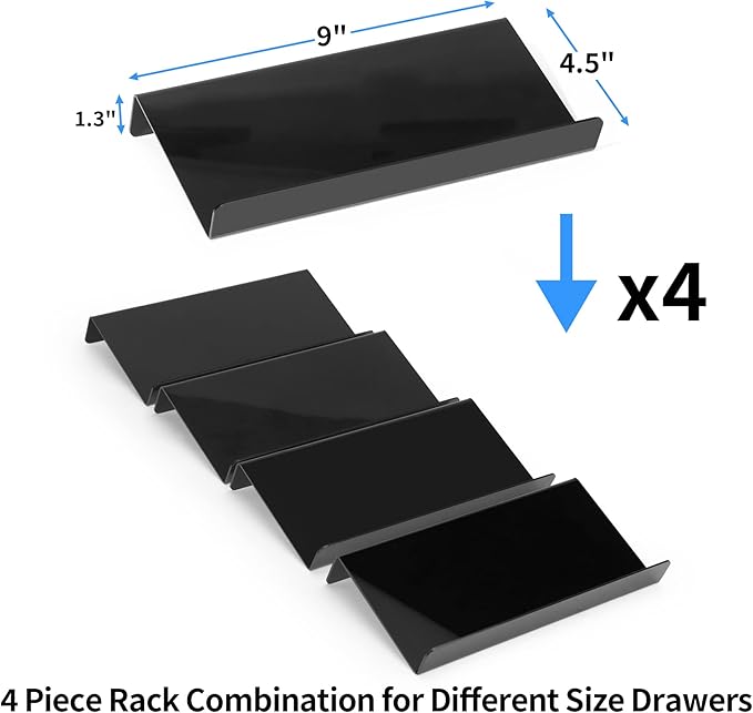 MIUKAA Black Spice Drawer Organizer, 2 Tier- 4 Pack Acrylic Drawer Seasoning Organizer, Expandable From 9'' to 18''Kitchen Spice Rack Tray for Drawer/Countertop (Jars not included)