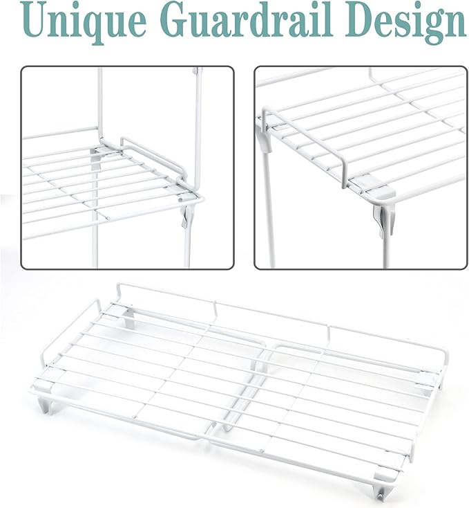 Redrubbit Kitchen Cabinet Storage Shelf Rack, Stackable & Foldable Counter Spice Racks, Multifunctional Storage Racks for Kitchen, Bathroom, Cupboard & Pantry Organization, Set of 2