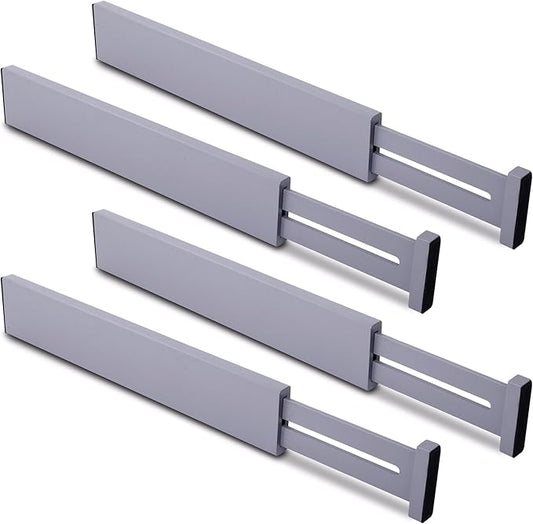 Utoplike Bamboo Drawer Dividers Large, Gray Kitchen Drawer Organizers Adjustable, Spring Loaded, Works in Dresser, Bathroom, Bedroom, Desk, 4 pcs