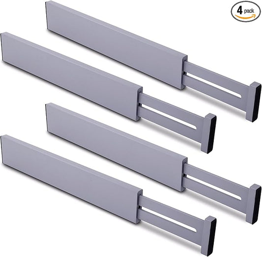 Utoplike Drawer Dividers Bamboo, Gray Drawers Organizers Adjustable for Socks, Spring Loaded, Works in Kitchen, Dresser, Bathroom, Bedroom, Drawer, Desk, 4 PCS