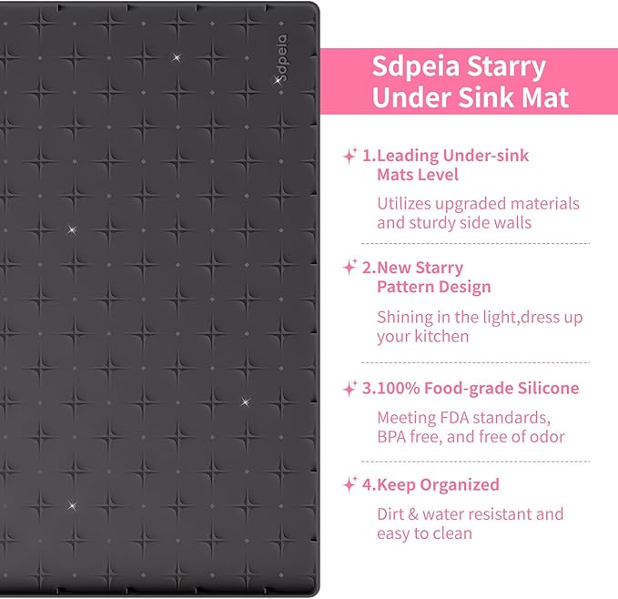 Sdpeia Under Sink Mat for [25" x 22"] Cabinet, Upgraded Silicone Waterproof Mat Kitchen Cabinet Liner Cabinet Protector Kitchen Organizers and Storage