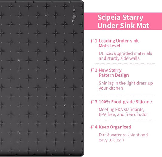 Sdpeia Under Sink Mat for [25" x 22"] Cabinet, Upgraded Silicone Waterproof Mat Kitchen Cabinet Liner Cabinet Protector Kitchen Organizers and Storage