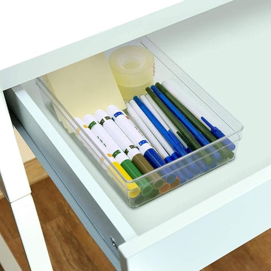 Glad Plastic Drawer Storage Tray – Heavy Duty Organizer Bin for Home, Kitchen, Bath, Bedroom, Office | Non-Slip Feet, 9x6, Clear