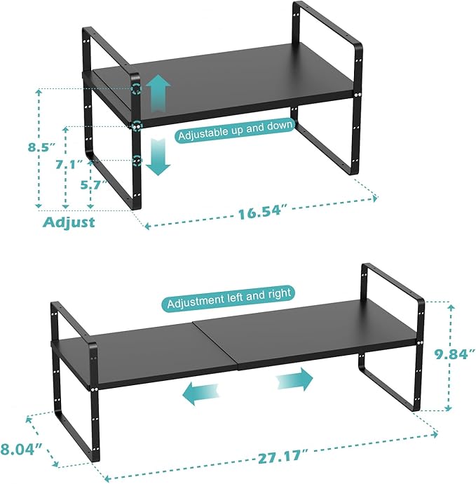 Cabinet Organizer Shelf Expandable in Cabinet Storage Shelf Kitchen Cupboard Organizer Stackable Spice Rack Kitchen Pantry Countertop Storage,8.07" D,Black