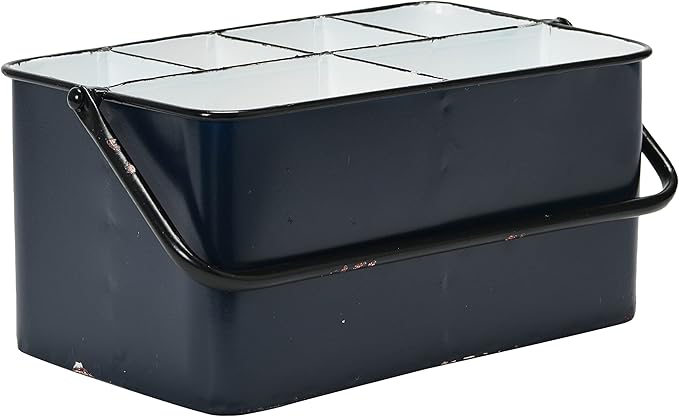 Creative Co-Op Farmhouse Metal Storage Caddy with 6 Compartments and Handle, Distressed Blue and White