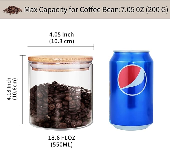 Food Storage Jar, 18.6 FL OZ (550 ML), [Thickened Version] 77L Glass Food Storage Jar with Airtight Seal Bamboo Lid - Modern Design Clear Food Storage Canister for Serving Tea, Coffee, Spice and More