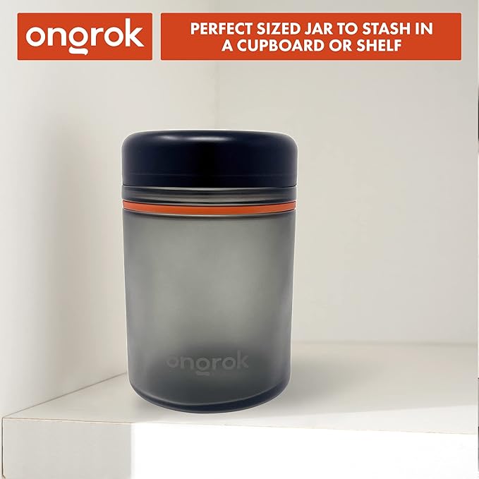 ONGROK Glass Storage Jar, 1L, Single Pack, UV Herb/Spice Jar with Child Resistant Lid, Color-Coded Glass Containers Air Proof to Preserve Smell and Aroma, Perfect Size to Store in a Drawer or Cupboard