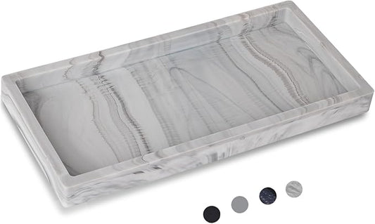 Bathroom Trays for Counter, Slicone Vanity Trays for Bathroom, Rectangle Sponge Holder for Kitchen Sink - Marble Grey