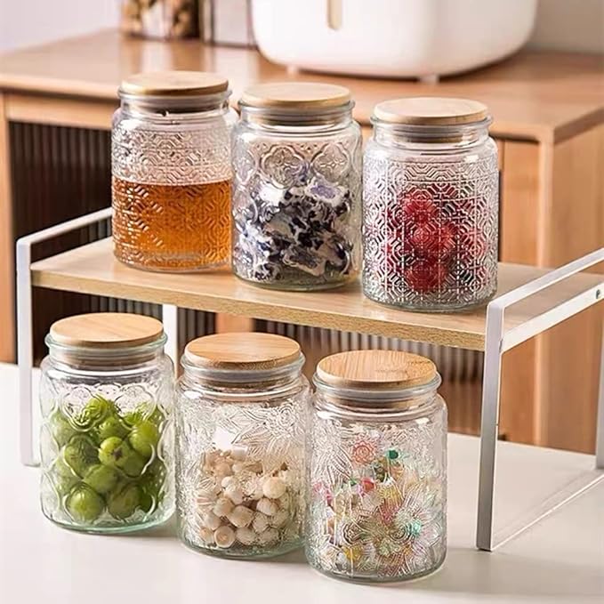 ANSQU Vintage Glass Jar with Lid, 23.7oz Airtight Glass Storage Canister Glass Food Storage Containers for Kitchen Counter, Pantry, Decorative Jar for Coffee, Tea, Sugar, Candy Cute Jar