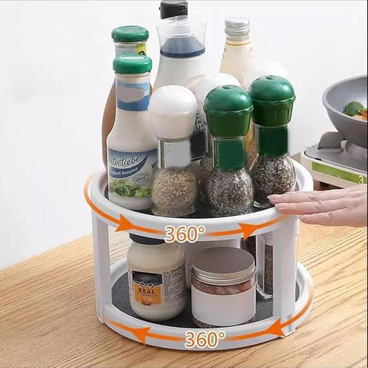 2 Tier Non Skid Spice Rack Turntable, 10 Inch Spinning Organizer, Non Skid Lazy Susan Turntable, 360° Rotating Seasoning Organizer for Kitchen, Pantry Cabinet, Refrigerator, Bathroom, Gray/White