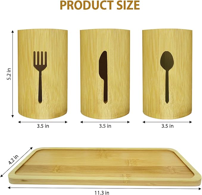 Bamboo Silverware Organizer Countertop, Flatware Caddy, Bamboo Utensil Holder for Party, Kitchen Table, Farmhouse
