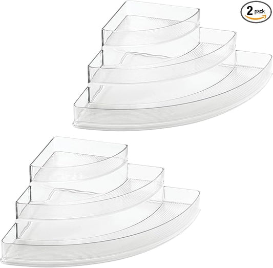 iDesign Corner Spice Rack Organizer for Countertop, Pantry, or Cabinet - Set of 2 - Clear