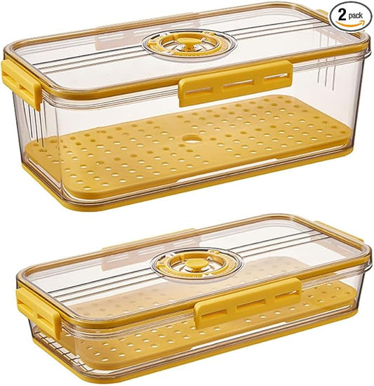 CottonColors Fridge Organizer, Food Storage Containers With Lids for Timer & Drain Board Stackable Refrigerator Organizers and Storage(Tall & Short, Small, 3.3 L + 1.5 L, 2 Pack)