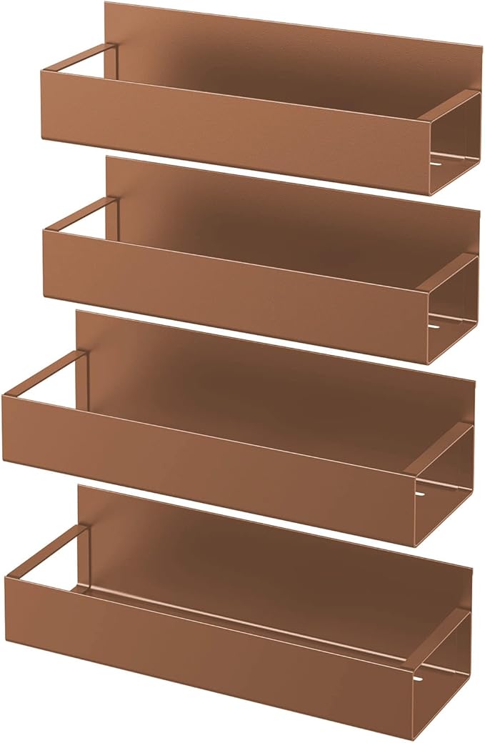 4 Pack Moveable Fridge Magnetic Spice Racks Metal Magnetic shelf for refrigerator Kitchen Spice Hang Storage Shelf (Bronze)