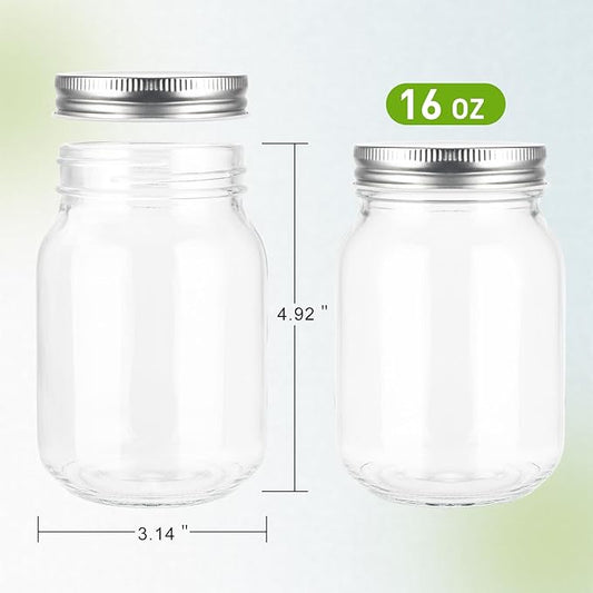 GUEQUITLEX Glass Mason Jars With Lids Genuine Preserve Jar 16OZ, Canning Jars for Food Storage, Dry Food, Snacks, Candies, DIY Projects 4 Pack