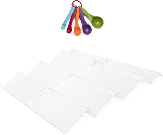 Spice Drawer Organizer Trays - 2 Pack - Expandable, Acrylic, Custom Fit - Declutter Kitchen Drawers, Spice Jar Rack, Cabinets, Pantry 4 Tier- Complete with Measuring Spoons