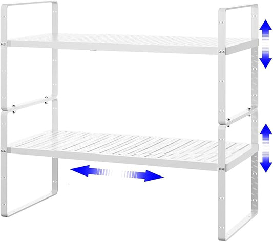Cabinet Shelf Expandable Width for Pantry RV Desk Home Organization, White 2 Pack