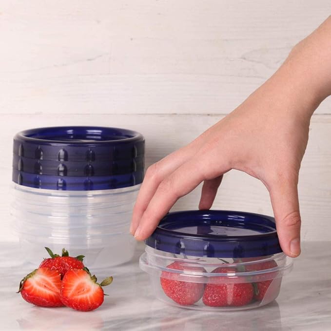 [8Oz - Blue - 4 Pk] Twist Top Food Storage Containers Leak-Proof, Airtight Soup Storage Canisters with Screw & Seal Lids BPA-Free, Stackable, Reusable Kitchen Essentials 8-Ounce