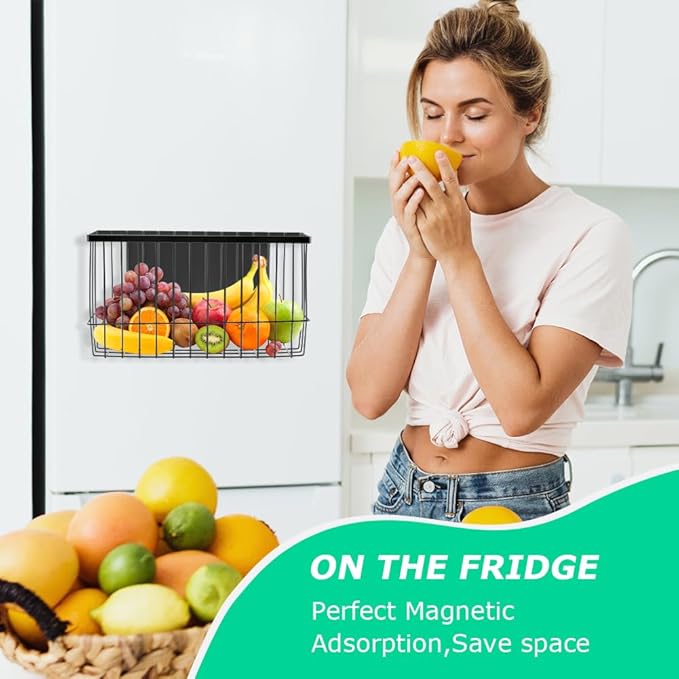 Magnetic Spice Rack for Refrigerator, Magnetic Basket Organizer Shelf Rack, Kitchen Moveable Magnetic Storage Holder, Office File Plastic Food Wrap Spice Pegboard Holder