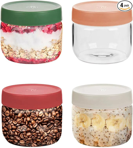 10oz Borosilicate Glass Jars with Lids - Freezer to Oven Safe(-4°F to 446°F), Airtight Meal Prep Containers for Overnight Oats, Snacks, Coffee, Microwave & Dishwasher Safe (4pack)