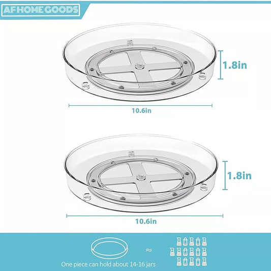 Food Grade BPA Free Clear Lazy Susan 2 Pack, 10.6 Inch Kitchen Cabinet Turntable Organizer, Refrigerator Storage Organizer, Spinning Storage Container for Fridge Pantry Bathroom