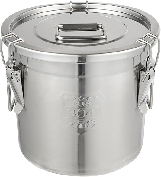DYNAMI 304 Stainless Steel Airtight Canister, 3.2Gal Canisters Container with Lids and Sturdy Locking Clamp,Bucket Food Storage Containers Airtight for Rice, Flour, Grain, Coffee Bean(12L)