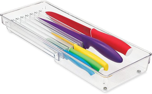 iDesign Linus Kitchen Knife Storage Drawer Organizer, Container for Countertop, Cabinet, Pantry - Clear, 16.5" x 6" x 2" - Clear