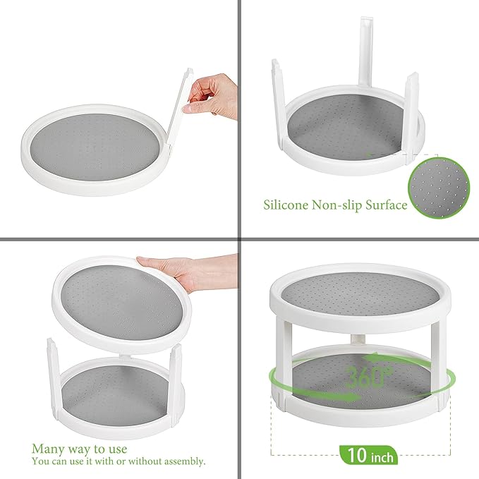 Amolliar 2 Tire 10" 1 Pack Lazy Susan Turntable Organizer, Non-Skid Rotating Spice Rack for Cabinet, Kitchen,Fridge,Countertop, Bathroom, Makeup Vanity, Pantry Organizer Storage, Under Sink Organizing