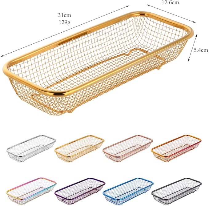 Kitchen Drawer Organizer, BuyGo Stainless Steel Storage Container Metal Cabinet Storage Basket for Holding Silverware Kitchen Utensil, Pack of 2, Rainbow