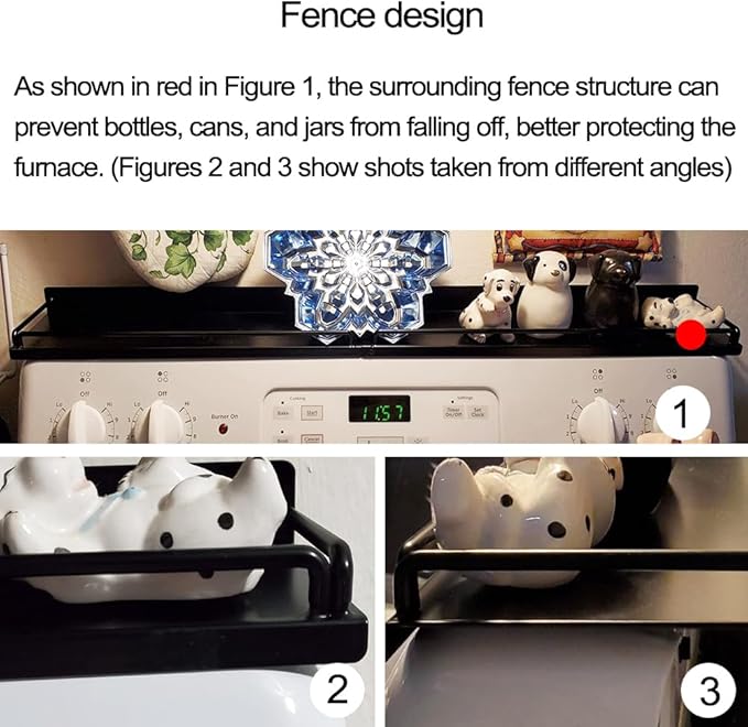 30''Stove Top Shelf for Kitchen Stove, Stainless Steel Magnetic Spice Over the Stove Rack Flat Organizer Black