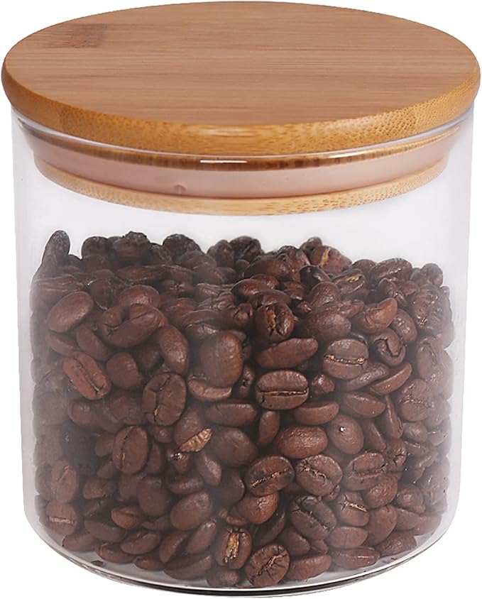 Food Storage Jar, 18.6 FL OZ (550 ML), [Thickened Version] 77L Glass Food Storage Jar with Airtight Seal Bamboo Lid - Modern Design Clear Food Storage Canister for Serving Tea, Coffee, Spice and More