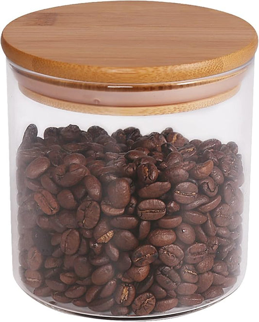 Food Storage Jar, 18.6 FL OZ (550 ML), [Thickened Version] 77L Glass Food Storage Jar with Airtight Seal Bamboo Lid - Modern Design Clear Food Storage Canister for Serving Tea, Coffee, Spice and More