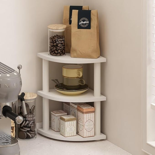 Furinno Turn-N-Tube 3-Tier Corner Countertop Organizer Shelf, White/White
