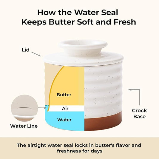 Y YHY Butter Dish with Lid for Countertop, Butter Crock for Counter with Water, Butter Holder for Soft Spreadable Butter, Butter Keepers to Leave on Counter as Kitchen Decor Ideal Gift, Off-white
