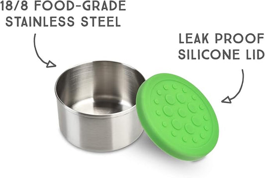 LunchBots 2.5 oz Stainless Steel Dressing Container for Condiments, Dips, Snacks, Dipping Sauce Cups with Silicone Lid, Fits in Lunch Bags and Bento Boxes - Set of 2 (Green)