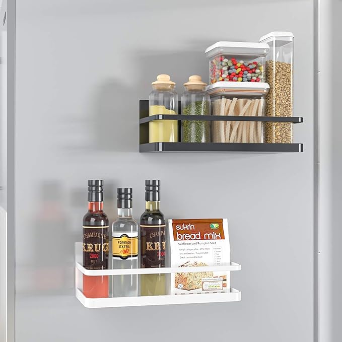 Magnetic Spice Rack, Magnet Refrigerator Spice Shelf Organizer for Spices, Jar of Olive Oil, Cooking Oils, Salt, Pepper, Perfect Space Saver for Small Kitchen (Black, 2)