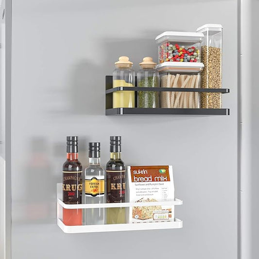 Magnetic Spice Rack, Magnet Refrigerator Spice Shelf Organizer for Spices, Jar of Olive Oil, Cooking Oils, Salt, Pepper, Perfect Space Saver for Small Kitchen (Black, 2)