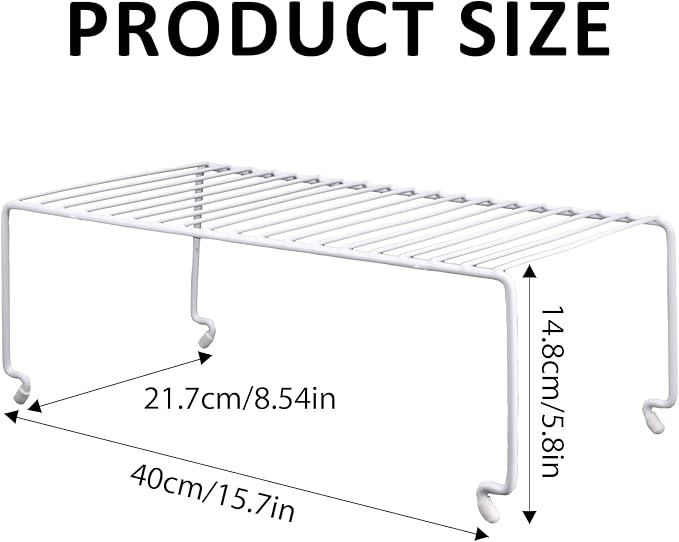 4-Pack Large (15.7x8.54inch) Multi-Level Organizer Rack, Kitchen Shelves for Spice Organization for Cabinet, Pantry Organizers and Storage, Wire Extra Shelf, Desk Organizer, Stackable, White