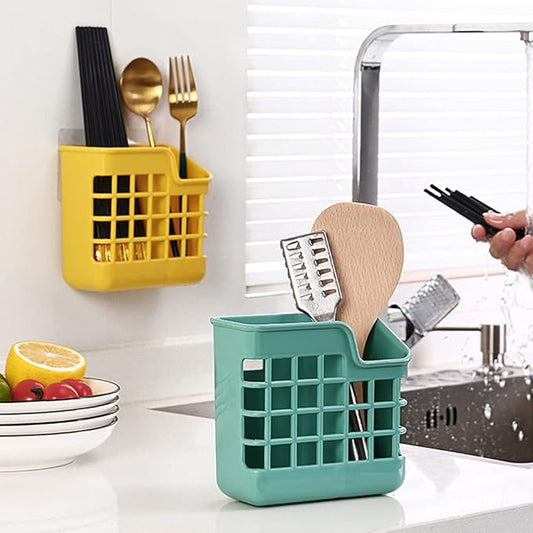 Hemoton Cutlery Organizer Wall Mount 2 Compartment Utensil Spatula Forks Spoons Knives Holder Kitchen Countertop Storage Silverware Organizer 3pcs
