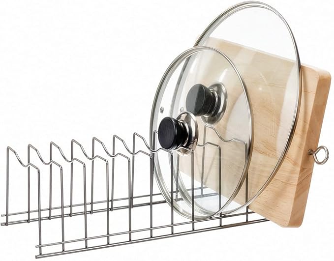 SANNO Pot Lid Organizer Pot Lid holder, Pots and Pans Organizer Drawer Plate Organizer for Bakeware Dish Plate, Cutting Boards, Pots & Pans, Serving Trays, Reusable Containers in Cabinet Pantry