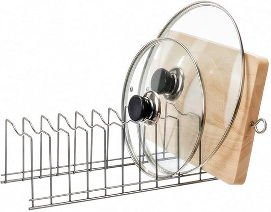 SANNO Pot Lid Organizer Pot Lid holder, Pots and Pans Organizer Drawer Plate Organizer for Bakeware Dish Plate, Cutting Boards, Pots & Pans, Serving Trays, Reusable Containers in Cabinet Pantry