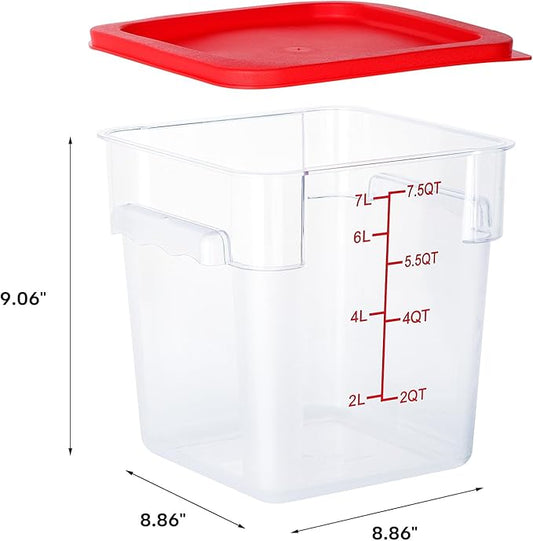 4 Pack Food Storage Containers, 8 Quart with Lids, Square Commercial Containers with Scale, NSF, Polycarbonate, Clear