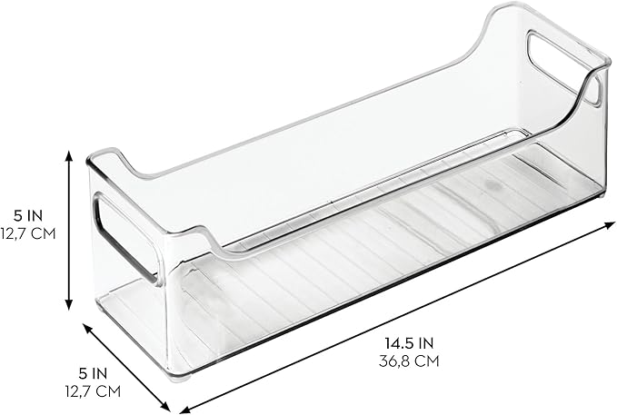 iDesign Stackable Plastic Pantry Bin with Handles for Cabinets or Fridge, Set of 2, Clear, Made in USA
